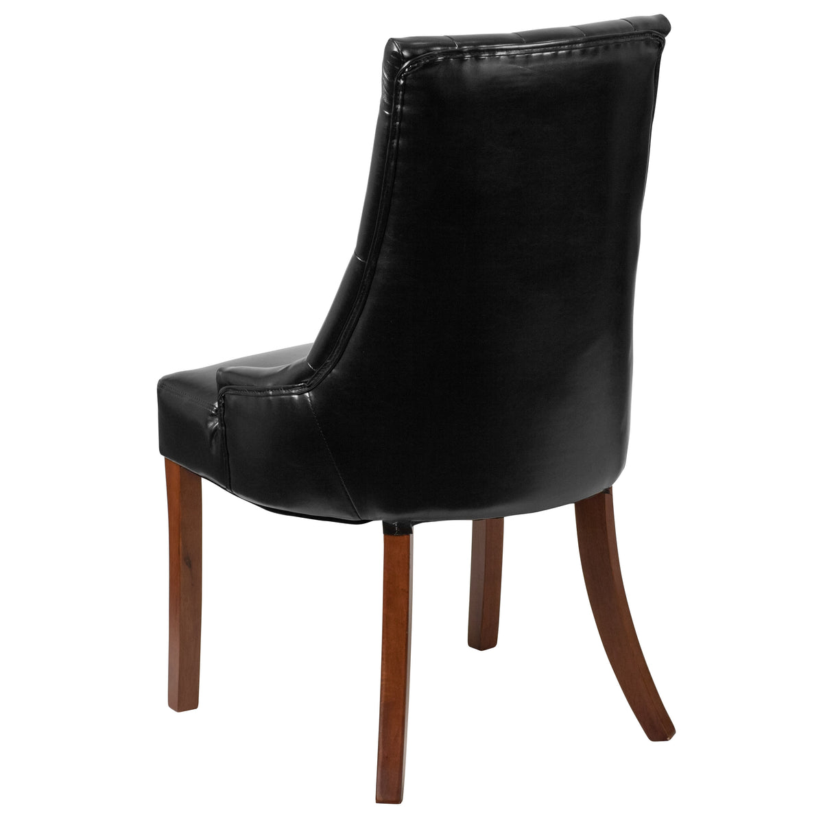 Black LeatherSoft |#| Black LeatherSoft Upholstered Button Tufted Chair with Curved Mahogany Legs