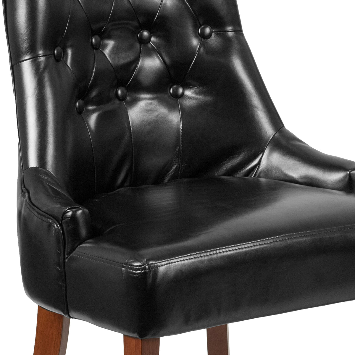 Black LeatherSoft |#| Black LeatherSoft Upholstered Button Tufted Chair with Curved Mahogany Legs