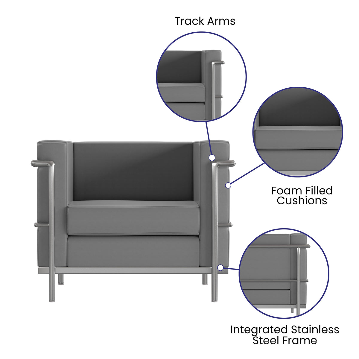 Gray |#| Gray LeatherSoft Reception Set with Double Bar Encasing Frame