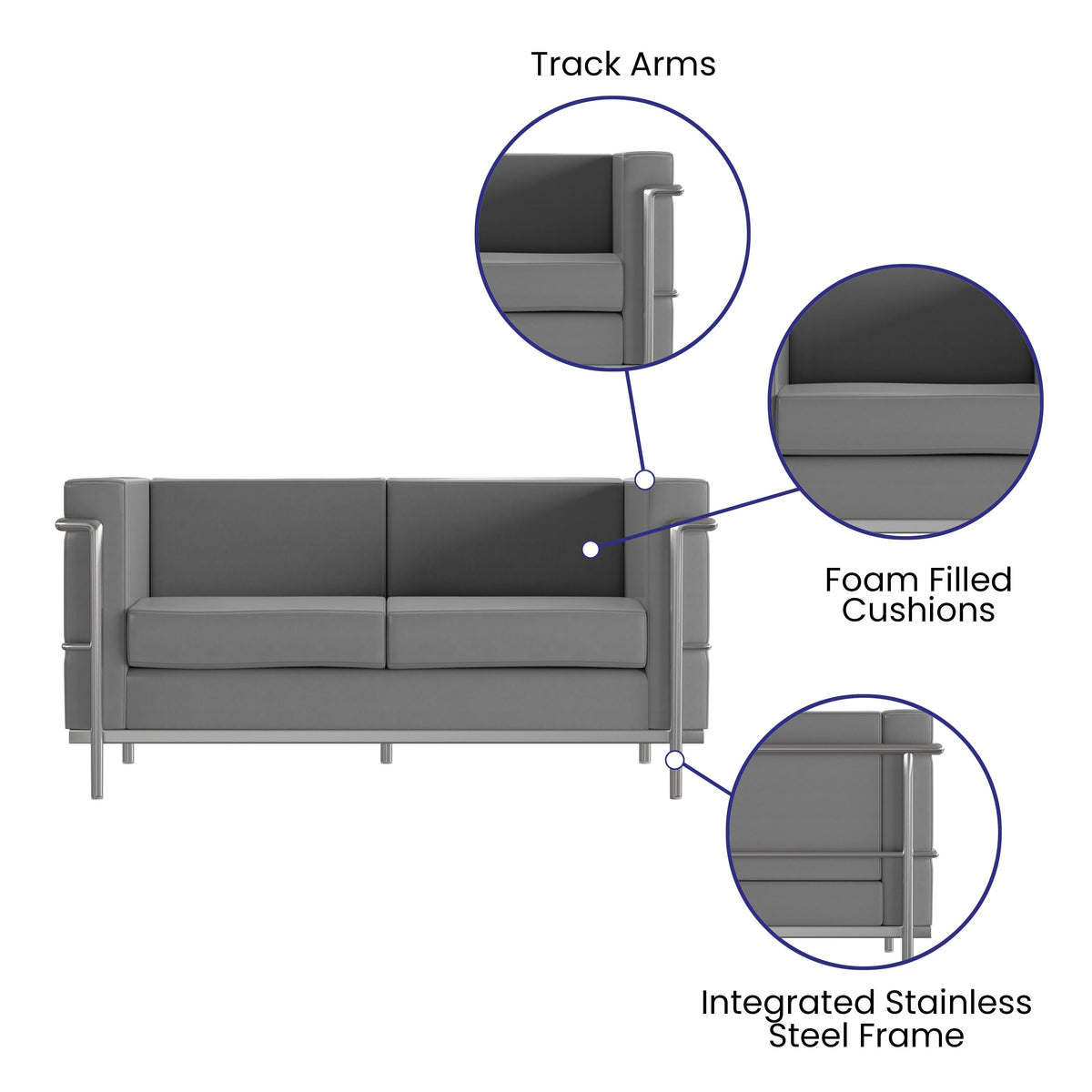 Gray |#| Gray LeatherSoft Reception Set with Double Bar Encasing Frame