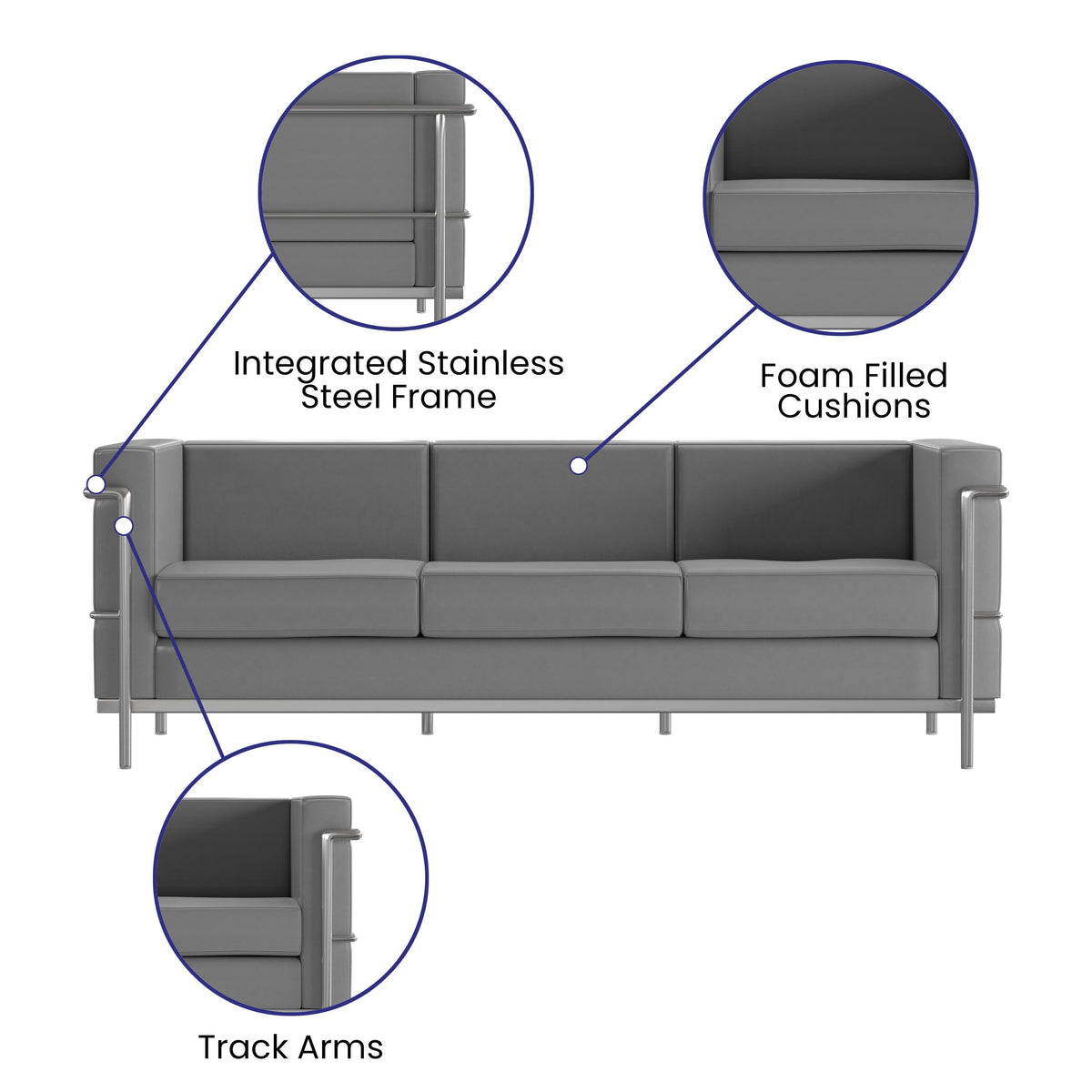 Gray |#| Gray LeatherSoft Reception Set with Double Bar Encasing Frame