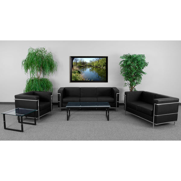 Black |#| Black LeatherSoft Reception Set with Double Bar Encasing Frame