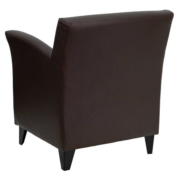 Brown |#| Brown LeatherSoft Lounge Chair with Flared Arms