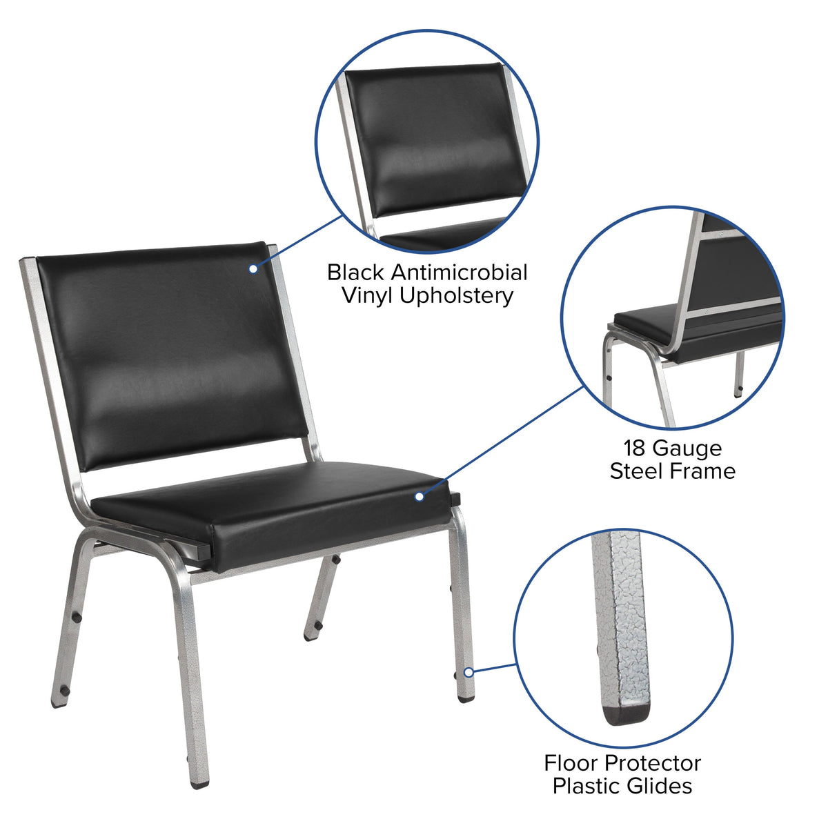 Black Vinyl |#| 1000 lb. Rated Black Antimicrobial Vinyl Bariatric Medical Reception Chair