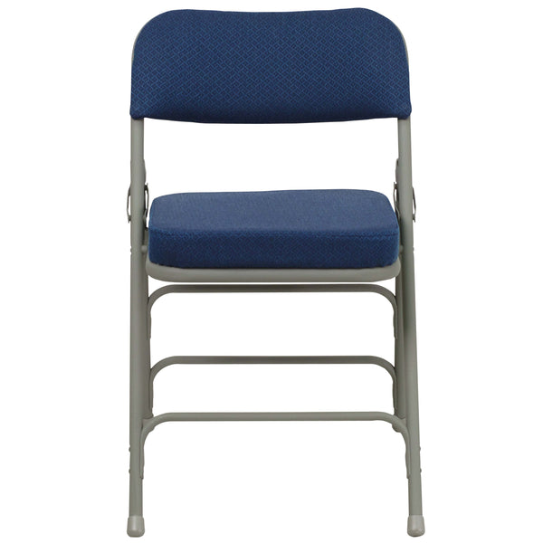 Navy Fabric/Gray Frame |#| 18.5inchW Premium Curved Triple Braced Navy Blue Fabric Metal Folding Chair