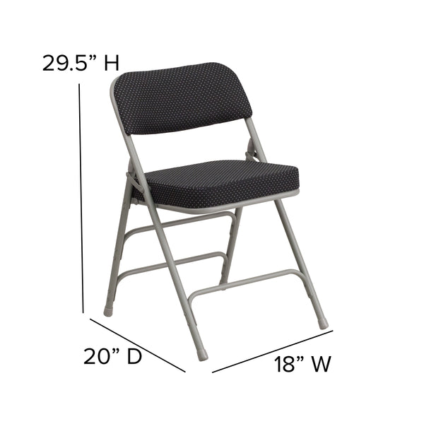 Black |#| Premium Triple Braced & Double Hinged Black Pin-Dot Fabric Metal Folding Chair