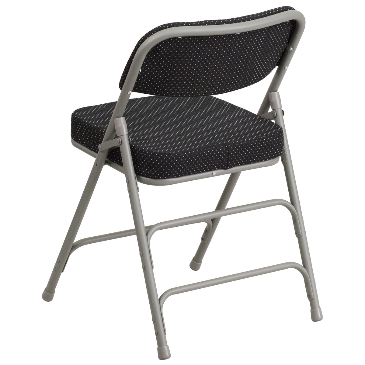 Black |#| Premium Triple Braced & Double Hinged Black Pin-Dot Fabric Metal Folding Chair