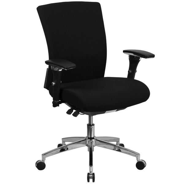 Black Fabric |#| Intensive Use 300 lb. Rated Black Fabric Multifunction Chair with Seat Slider