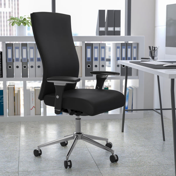 Black LeatherSoft |#| Intensive Use 300 lb. Rated High Back Black LeatherSoft Multifunction Chair