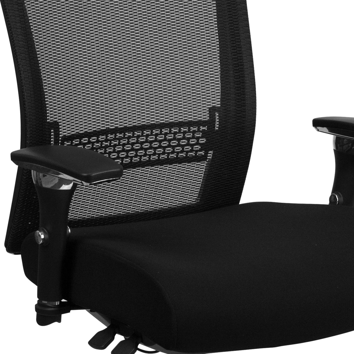 Black Mesh & Fabric |#| Intensive Use 300 lb. Rated High Back Black Mesh Multifunction Chair-Seat Slider