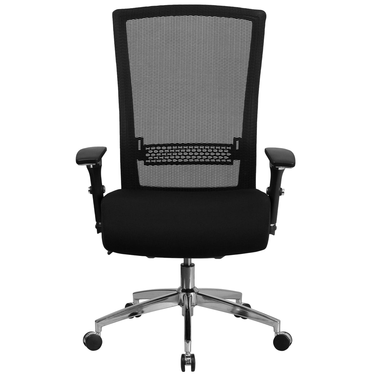 Black Mesh & Fabric |#| Intensive Use 300 lb. Rated High Back Black Mesh Multifunction Chair-Seat Slider