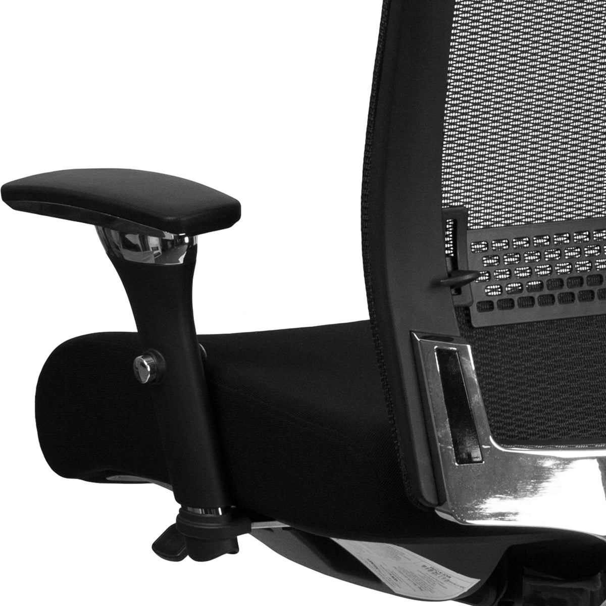 Black Mesh & Fabric |#| Intensive Use 300 lb. Rated High Back Black Mesh Multifunction Chair-Seat Slider