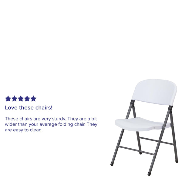 White |#| 330 lb. Capacity Granite White Plastic Folding Chair with Charcoal Frame