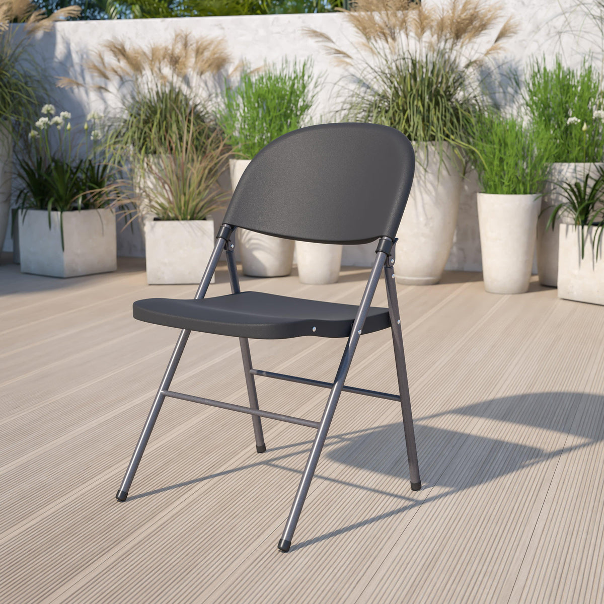 Black |#| 330 lb. Capacity Black Plastic Folding Chair with Charcoal Frame - Event Chair