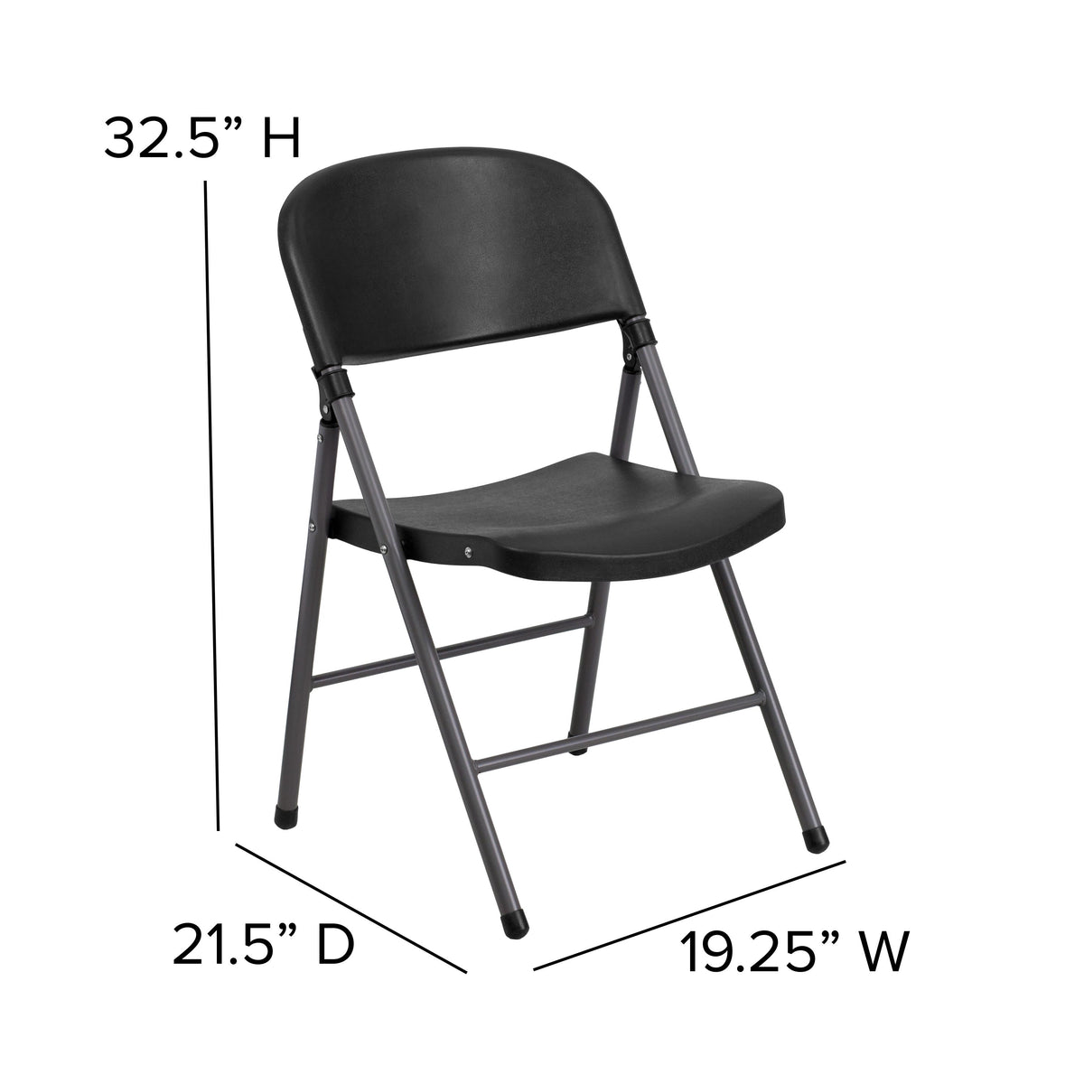 Black |#| 330 lb. Capacity Black Plastic Folding Chair with Charcoal Frame - Event Chair