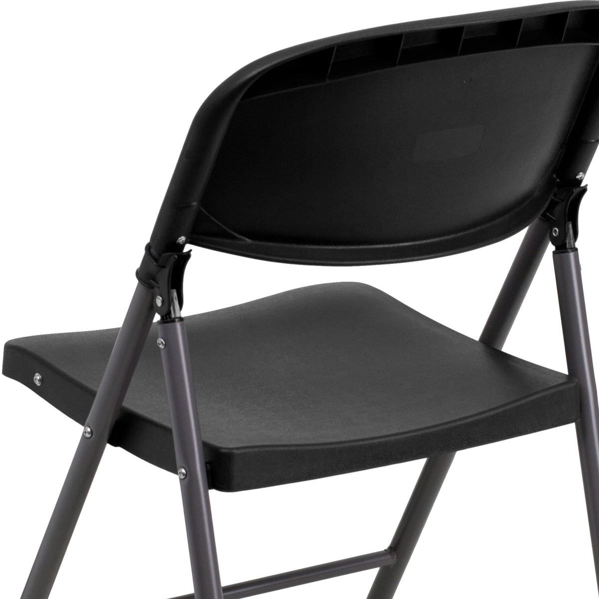 Black |#| 330 lb. Capacity Black Plastic Folding Chair with Charcoal Frame - Event Chair