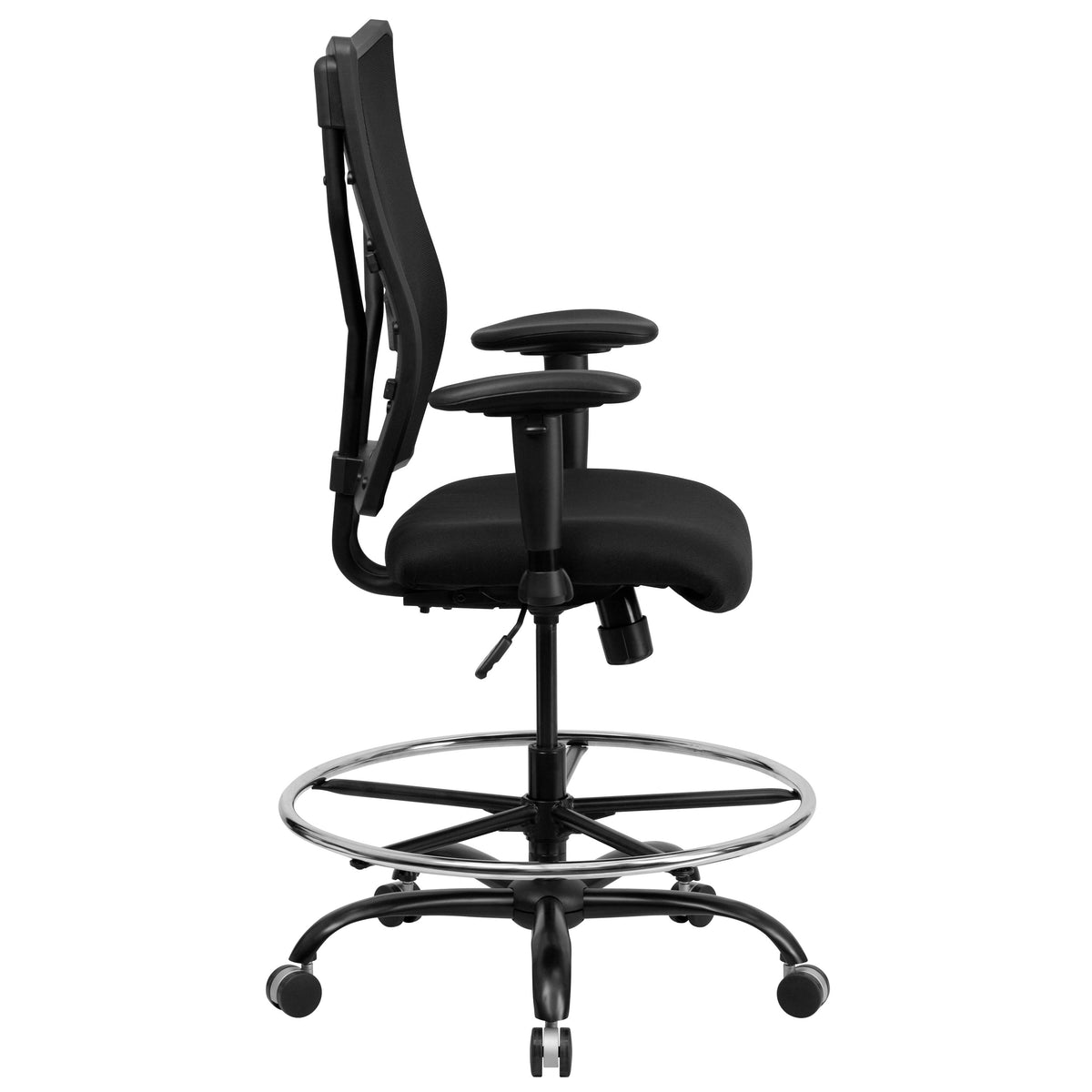 Big & Tall 400 lb. Rated Black Mesh Ergonomic Drafting Chair w/ Adjustable Arms