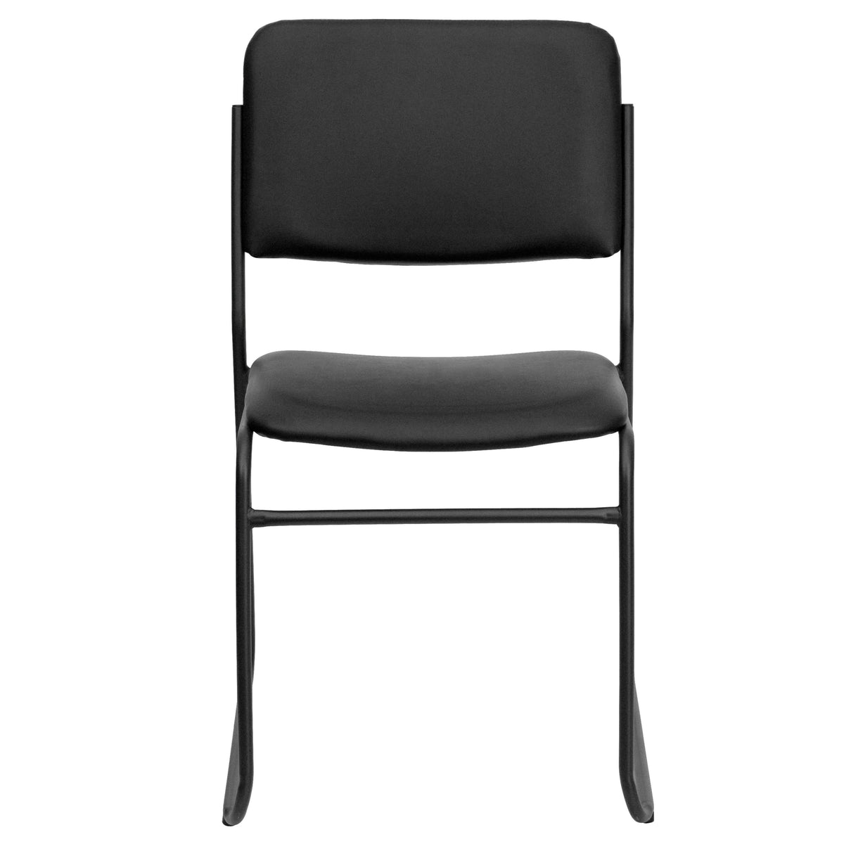 Black Vinyl/Black Frame |#| 500 lb. Capacity High Density Black Vinyl Stacking Chair with Sled Base