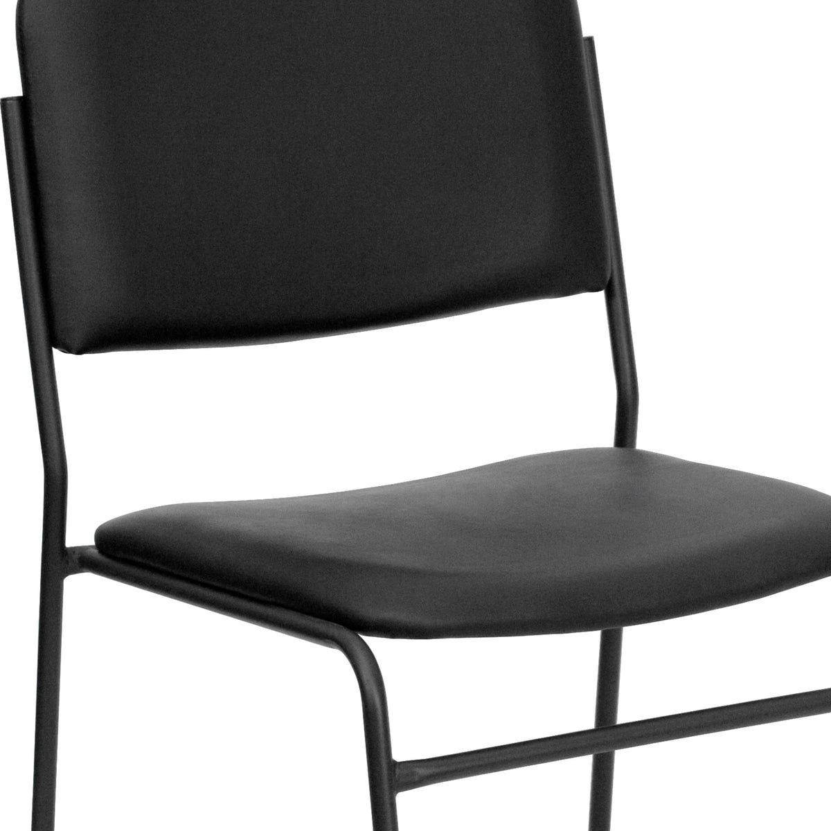 Black Vinyl/Black Frame |#| 500 lb. Capacity High Density Black Vinyl Stacking Chair with Sled Base