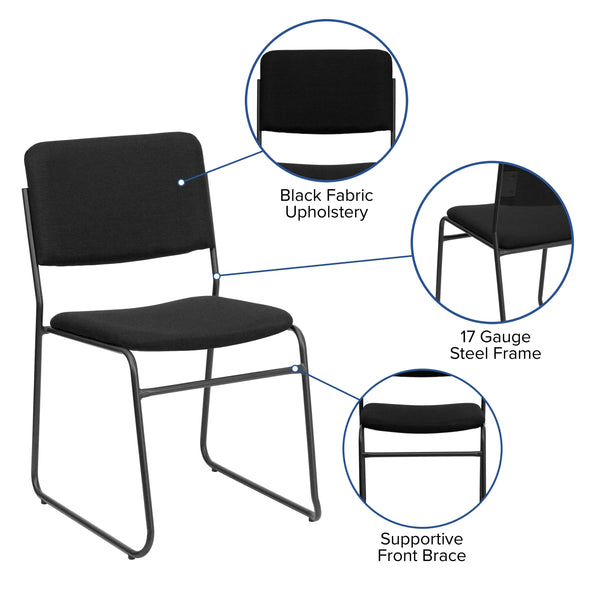 Black Fabric/Black Frame |#| 500 lb. Capacity High Density Black Fabric Stacking Chair with Sled Base