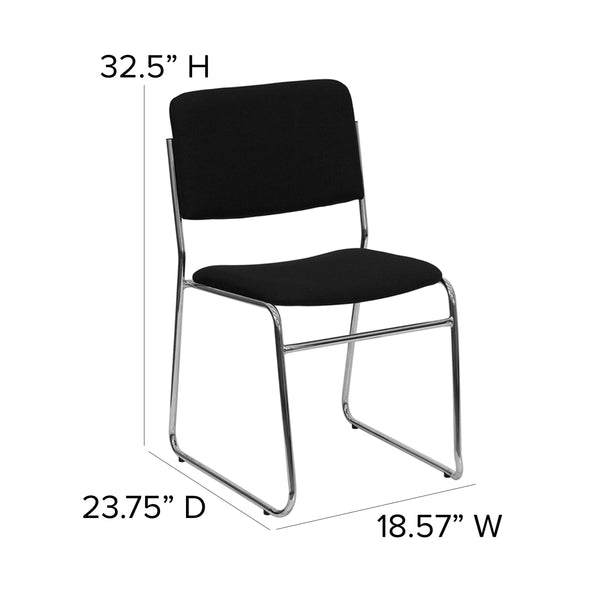 Black Fabric/Chrome Frame |#| 500 lb. Capacity Black Fabric High Density Stacking Chair with Chrome Sled Base