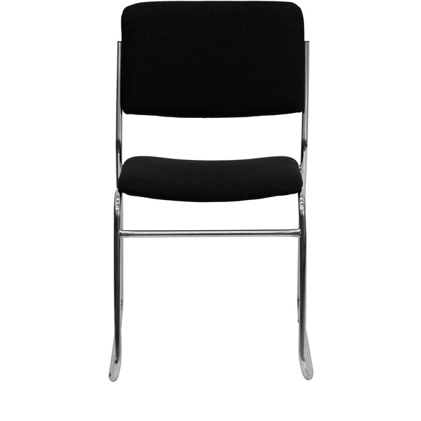 Black Fabric/Chrome Frame |#| 500 lb. Capacity Black Fabric High Density Stacking Chair with Chrome Sled Base