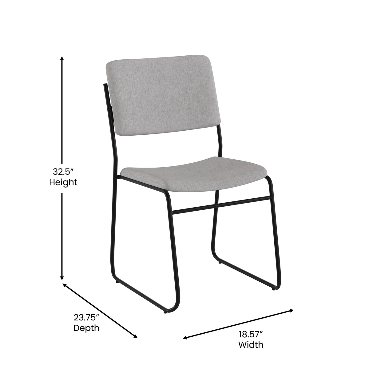 Gray Fabric/Black Frame |#| 500 lb. Capacity High Density Gray Fabric Stacking Chair with Sled Base