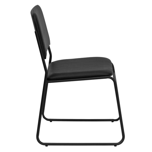 Black Vinyl/Black Frame |#| 500 lb. Capacity High Density Black Vinyl Stacking Chair with Sled Base