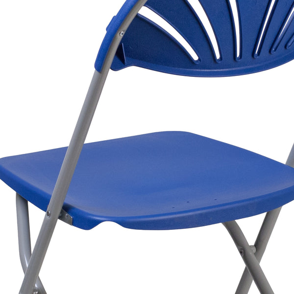 Blue |#| 650 lb. Capacity Blue Plastic Fan Back Folding Chair - Commercial & Event Chairs