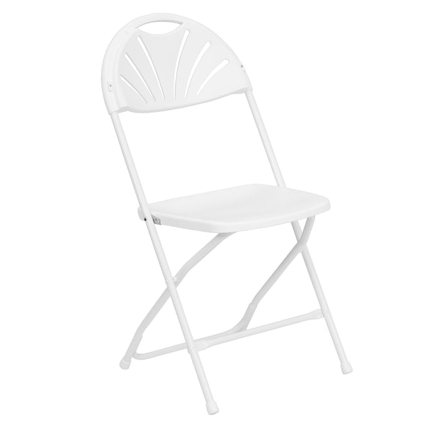 White |#| 650 lb. Capacity White Plastic Fan Back Folding Chair-Commercial & Event Chairs