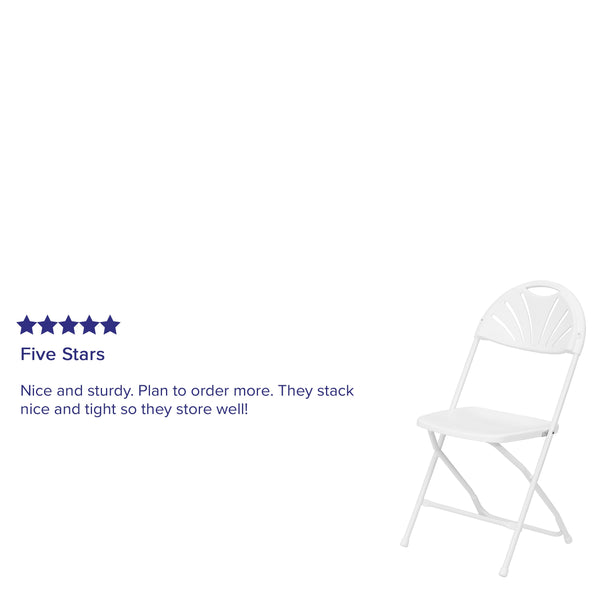 White |#| 650 lb. Capacity White Plastic Fan Back Folding Chair-Commercial & Event Chairs