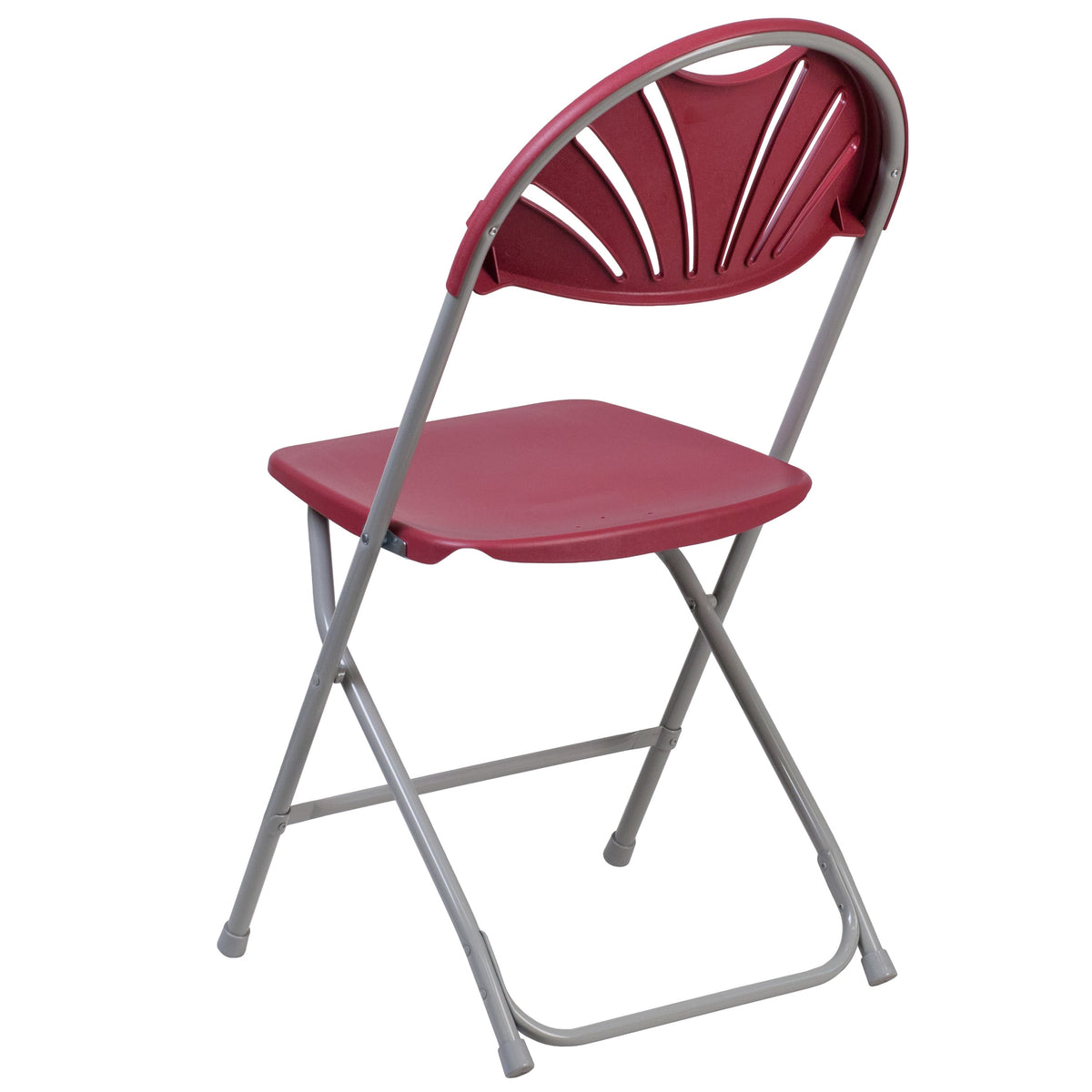 Burgundy |#| 650 lb. Capacity Burg Plastic Fan Back Folding Chair - Commercial & Event Chairs