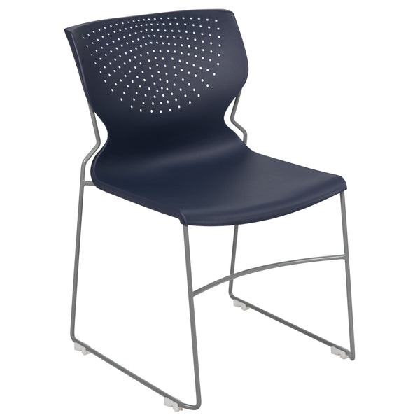 Navy |#| Home and Office Navy Full Back Stack Chair with Gray Frame - Guest Chair