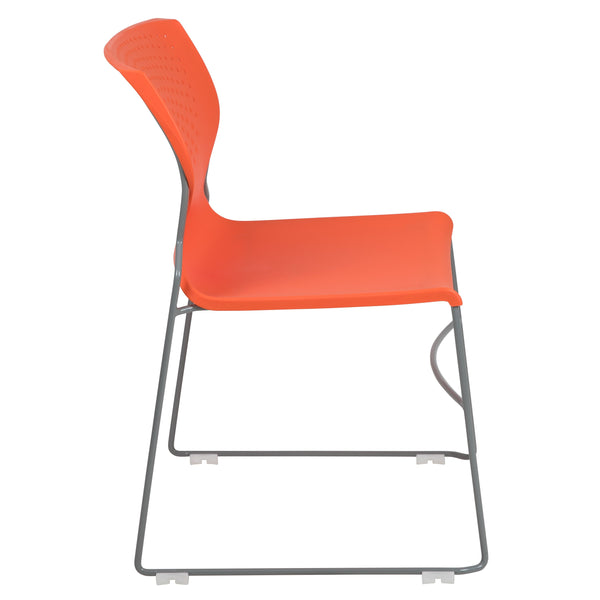 Orange |#| Home and Office Orange Full Back Stack Chair with Gray Frame - Guest Chair