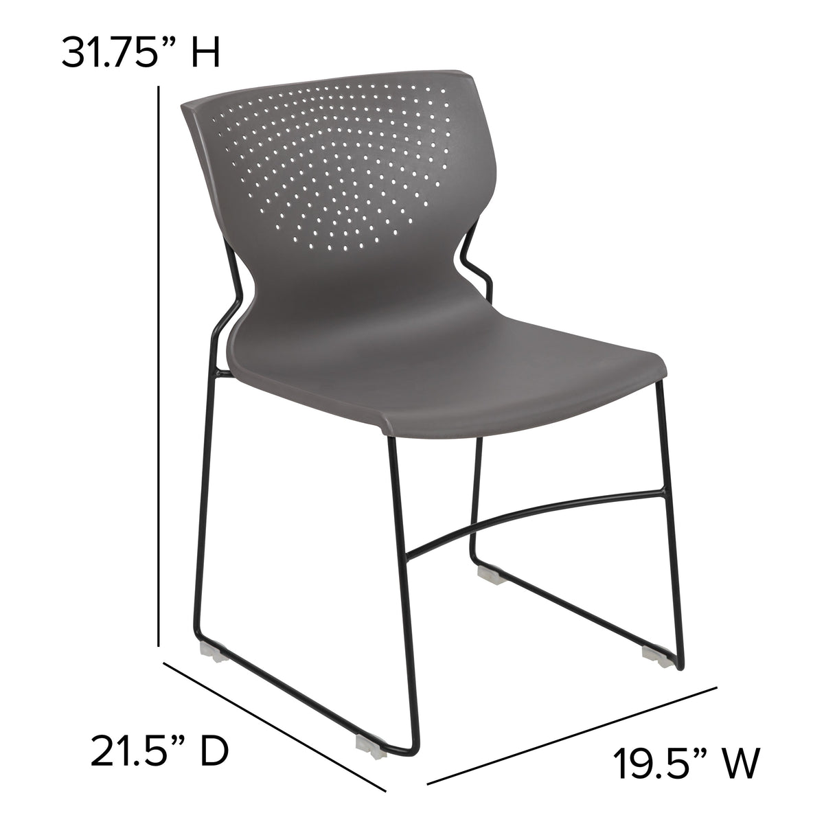 Gray |#| Home and Office Gray Full Back Stack Chair with Black Frame - Guest Chair