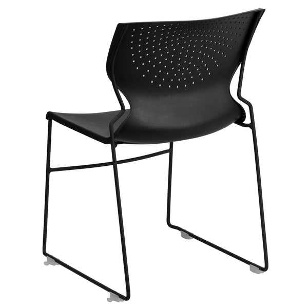 Black |#| 661 lb. Capacity Black Full Back Stack Chair with Black Frame