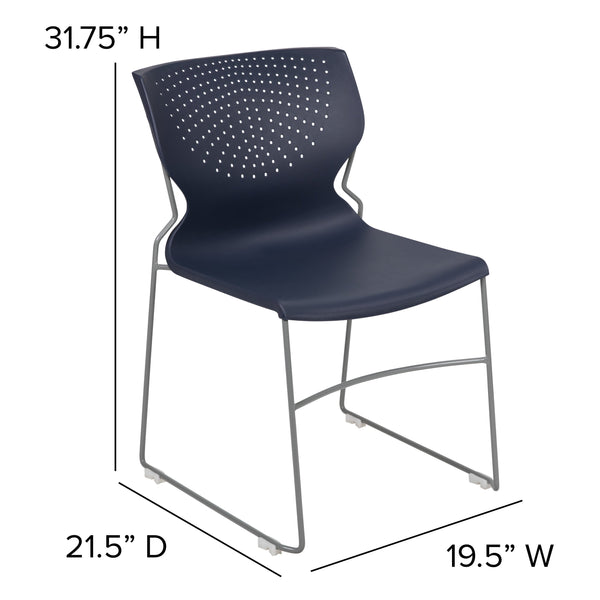 Navy |#| Home and Office Navy Full Back Stack Chair with Gray Frame - Guest Chair