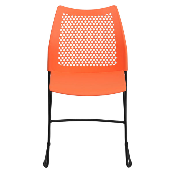 Orange |#| 661 lb. Capacity Orange Sled Base Stack Chair with Air-Vent Back