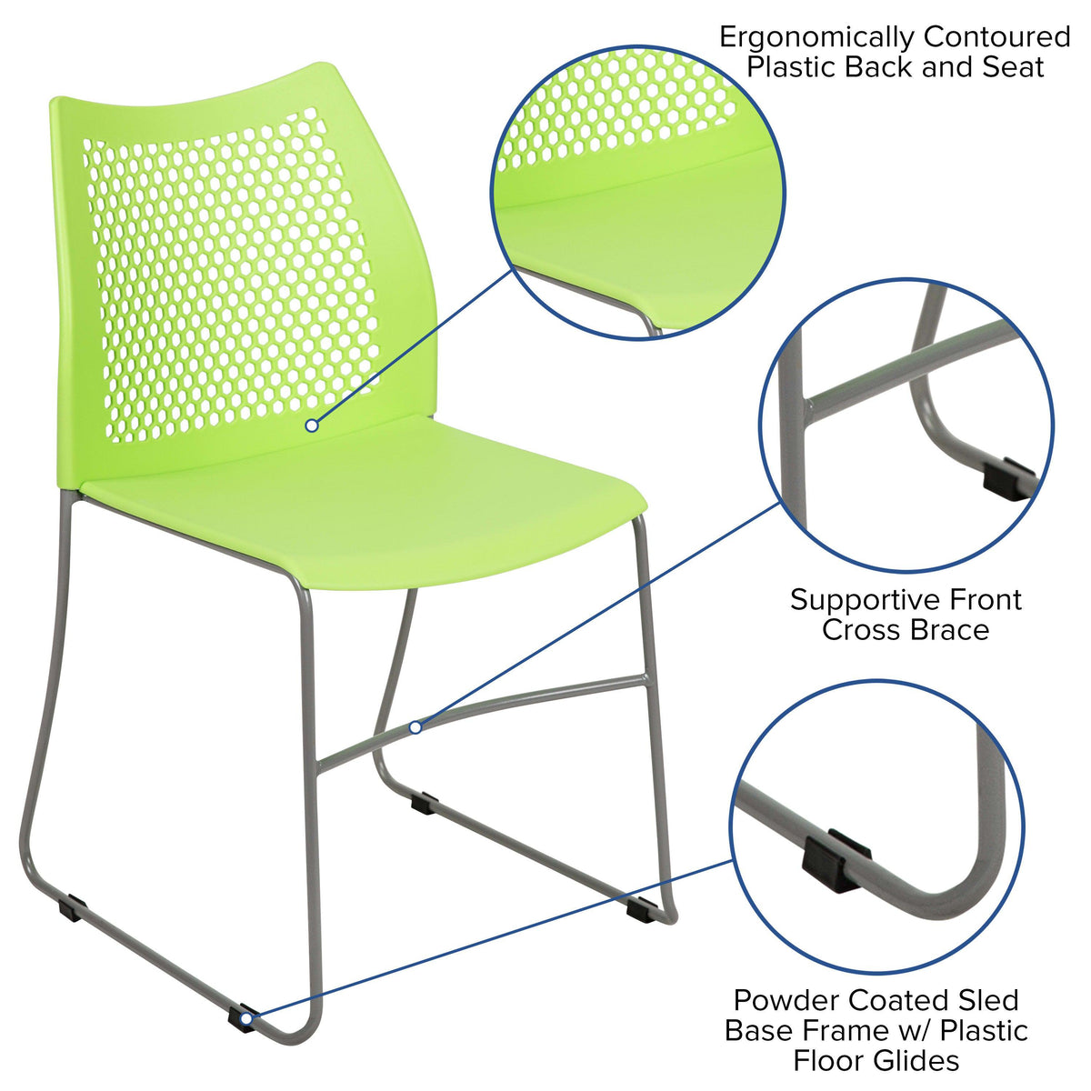 Green |#| Home and Office Green Sled Base Stack Chair with Air-Vent Back - Guest Chair