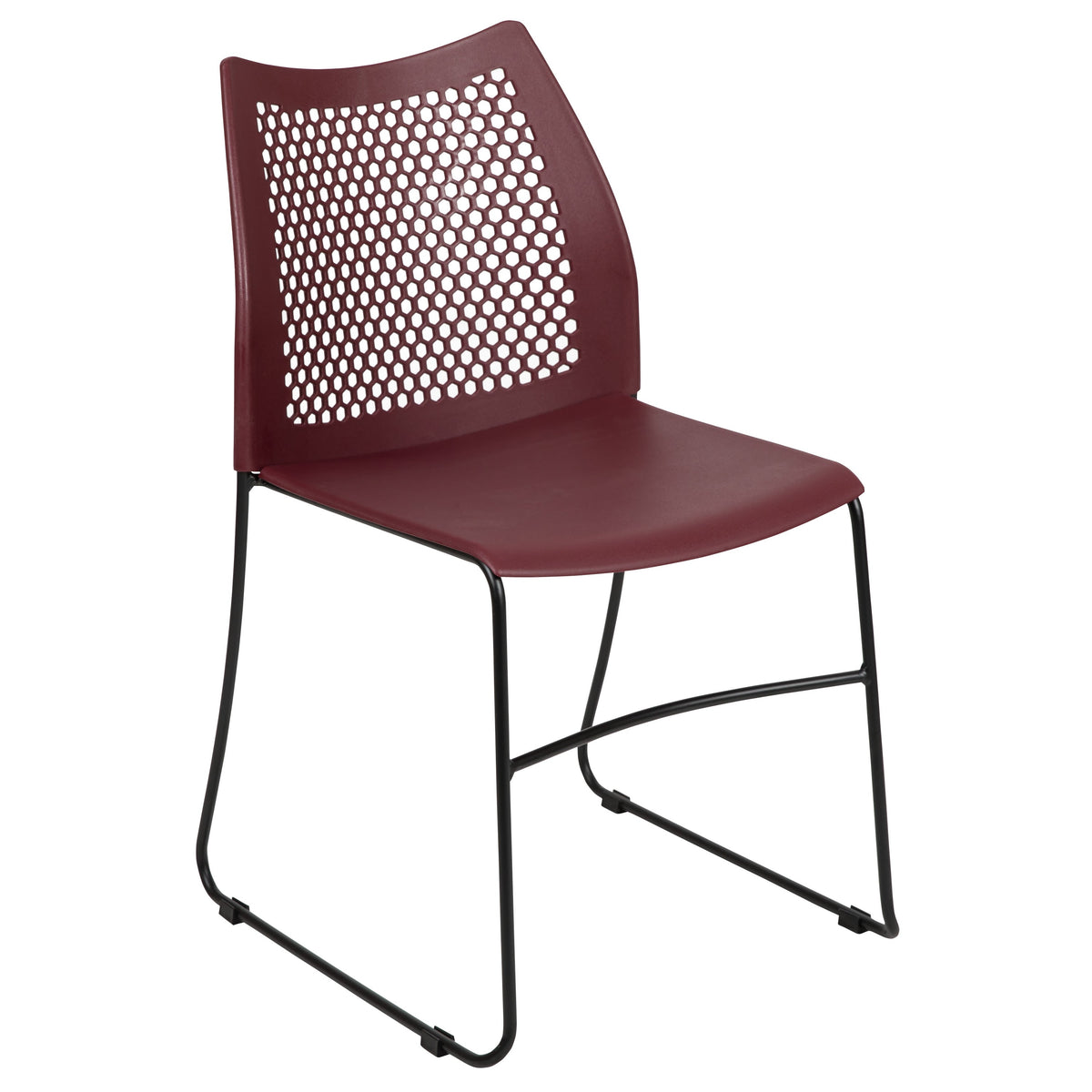 Burgundy |#| Home and Office Burgundy Sled Base Stack Chair with Air-Vent Back - Guest Chair