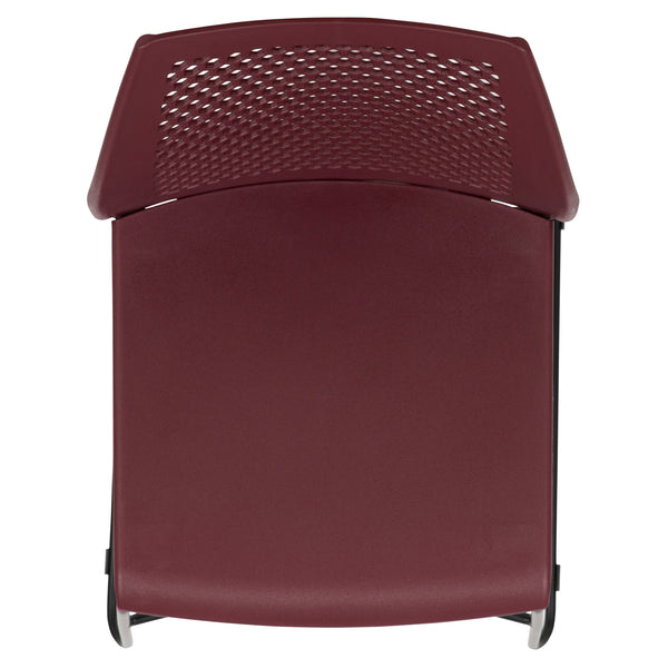 Burgundy |#| Home and Office Burgundy Sled Base Stack Chair with Air-Vent Back - Guest Chair