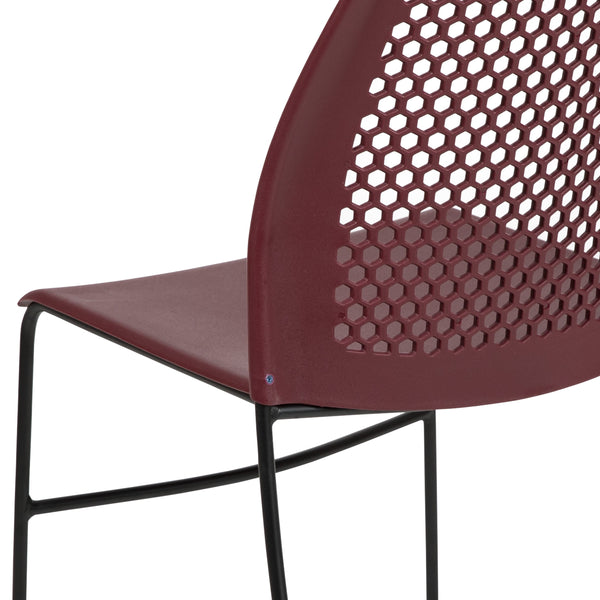 Burgundy |#| Home and Office Burgundy Sled Base Stack Chair with Air-Vent Back - Guest Chair