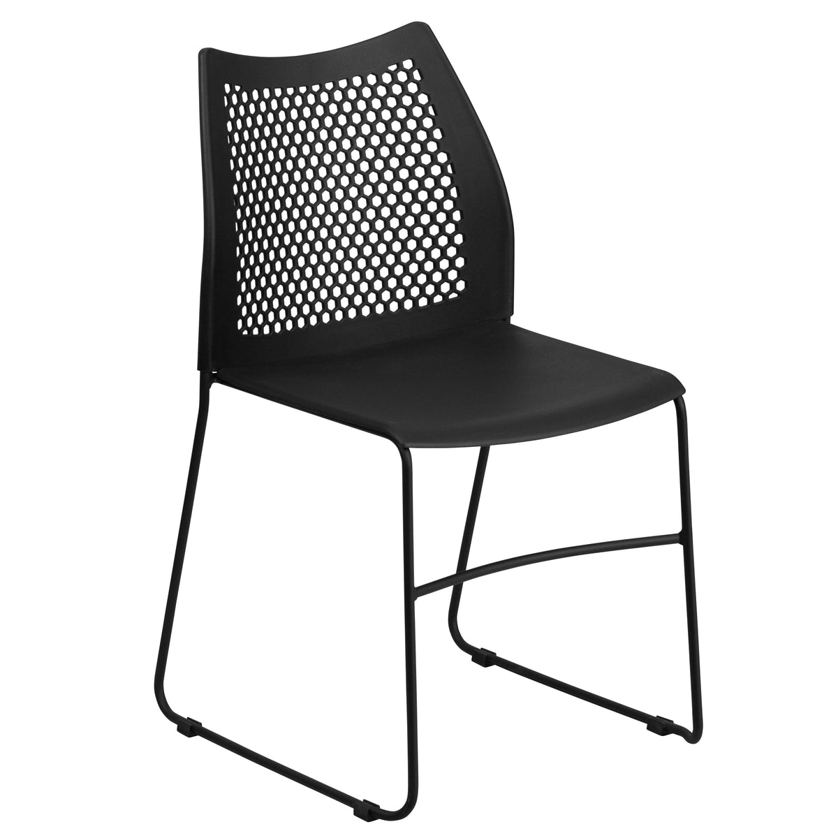 Black |#| 661 lb. Capacity Black Sled Base Stack Chair with Air-Vent Back