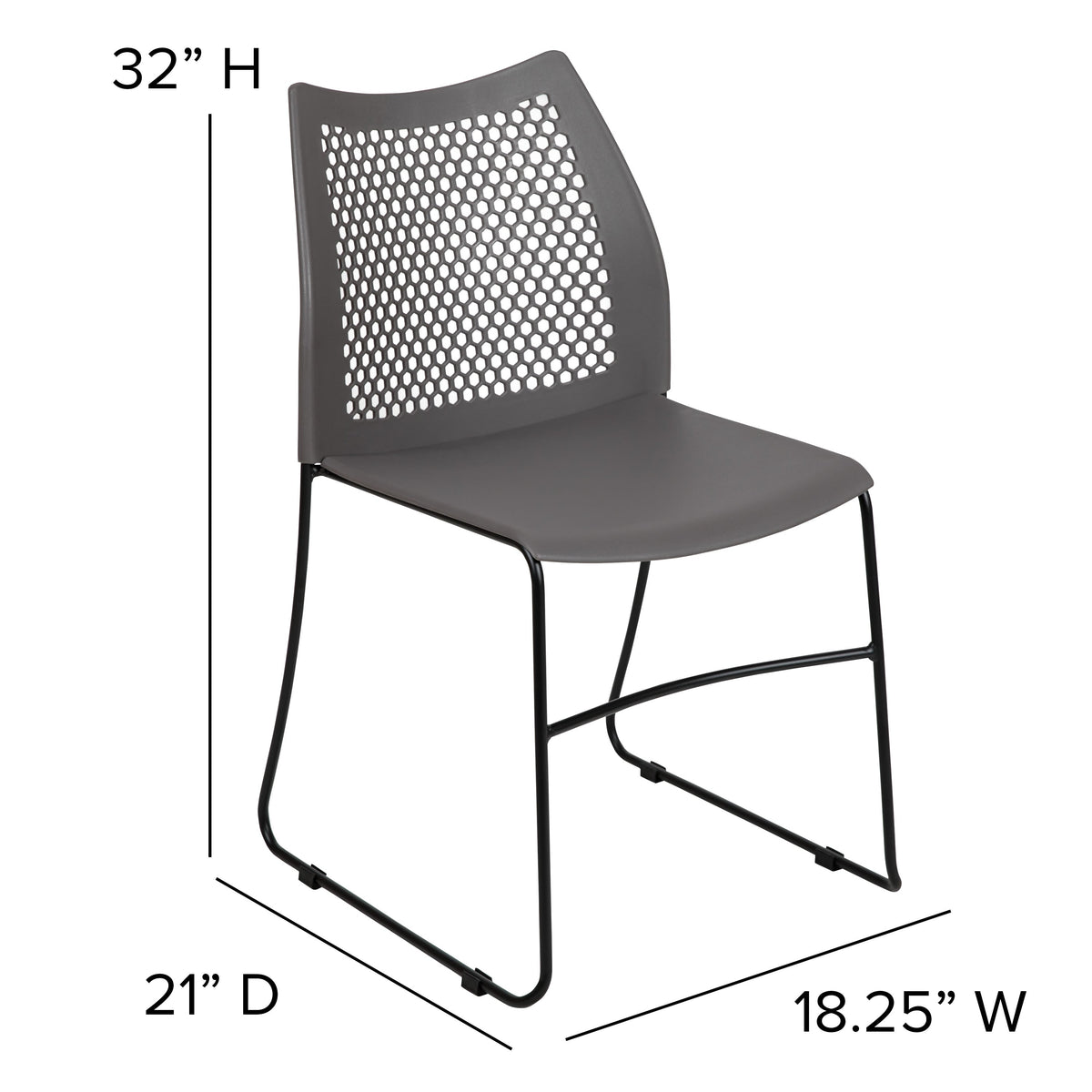 Gray |#| Home and Office Gray Sled Base Stack Chair with Air-Vent Back - Guest Chair