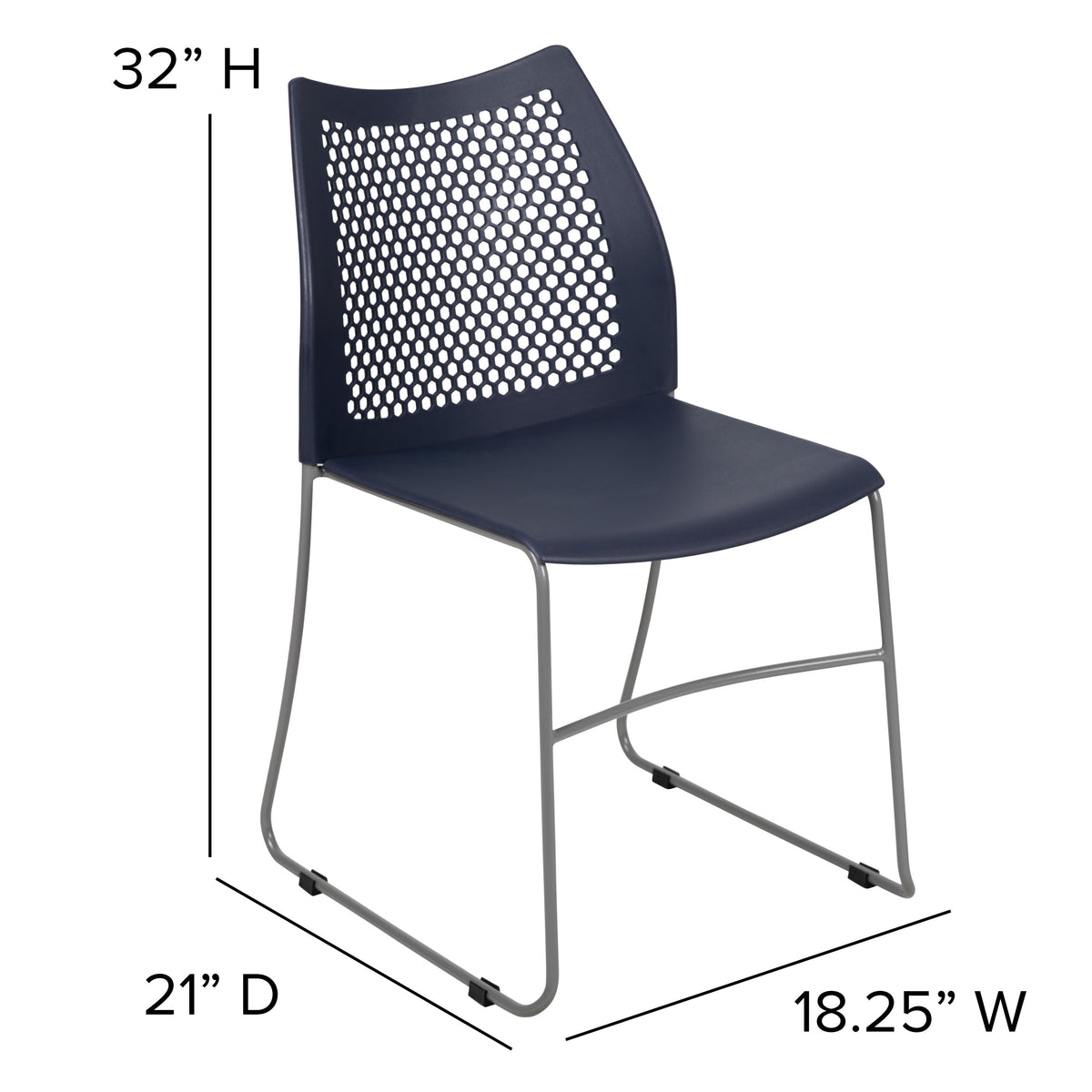 Navy |#| Home and Office Navy Sled Base Stack Chair with Air-Vent Back - Guest Chair