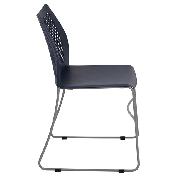 Navy |#| Home and Office Navy Sled Base Stack Chair with Air-Vent Back - Guest Chair