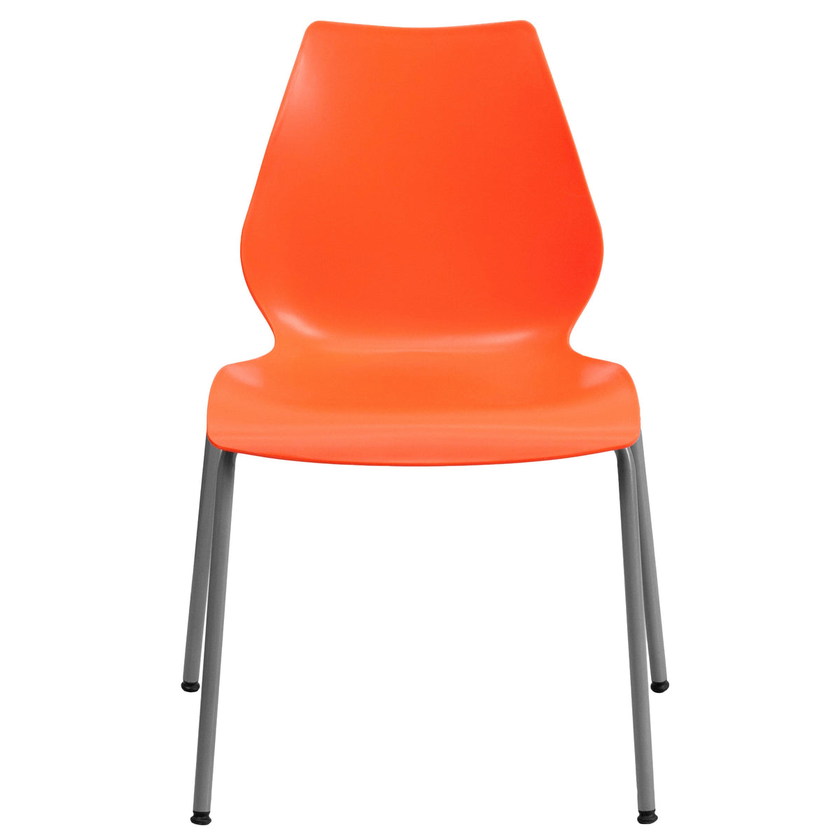 Orange |#| 770 lb. Capacity Orange Stack Chair with Lumbar Support and Silver Frame