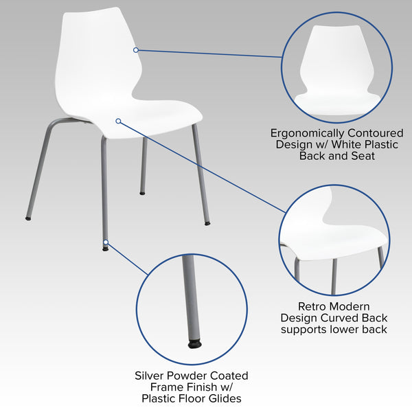 White |#| 770 lb. Capacity White Stack Chair with Lumbar Support and Silver Frame