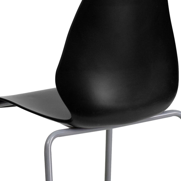 Black |#| 770 lb. Capacity Black Stack Chair with Lumbar Support and Silver Frame