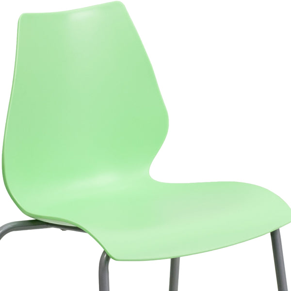 Green |#| 770 lb. Capacity Green Stack Chair with Lumbar Support and Silver Frame